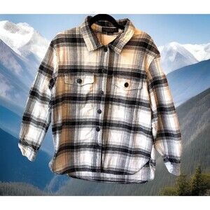 Sanctuary Shacket Jacket Shirt Women's Small 100% Cotton Thick Black White Plaid